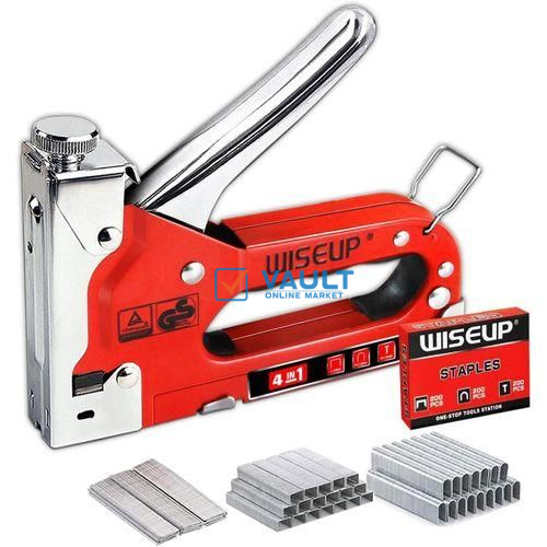 WISEUP Staple Gun For Wood 4 In 1 Heavy Duty Stapler Gun With Staples - Silver/Red