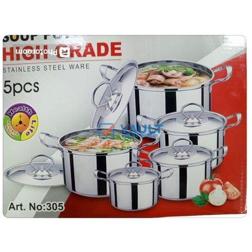 5pcs Multi-Purpose Stainless Steel Serving Dishes Set - Silver