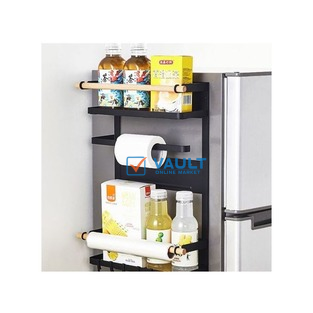 Magnetic Fridge Side Shelf Storage Organizer, Spice Rack Hanger 6 Hooks -Black
