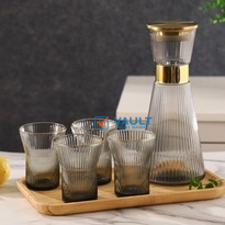 Ribbed Bedside Table Glass Water Carafe Set, 1 Crystal Glass Carafe with Lid (44oz)
