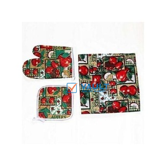 3Pc Kitchen Apron Heat Proof Microwave Oven Gloves Heating Pad Pot Holder- Multi-Colours.