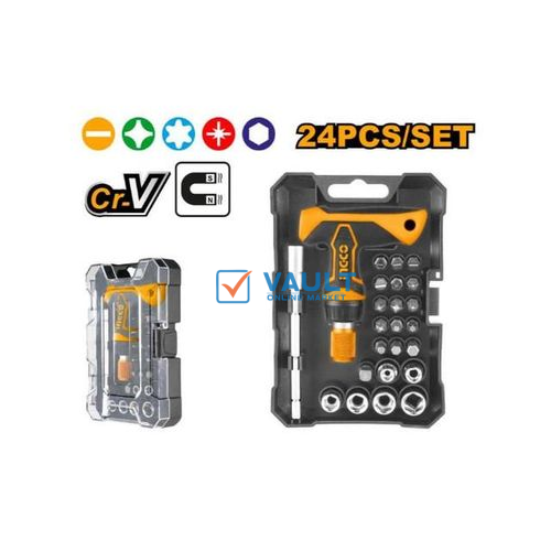 INGCO 24 Pieces T-Handle Wrench Screwdriver Set – Silver