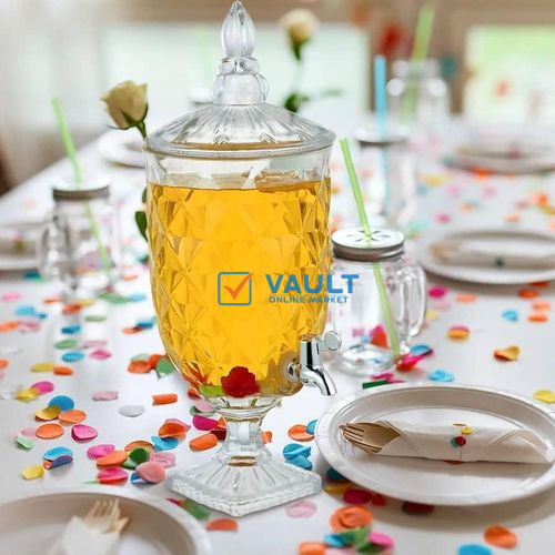 3Litres Drink Dispensers For Parties Crystal Glass Iced Mason Jar Dispenser with Stand And Spigot Liquid Containers Wide Mouth Beverage Server Water Pitcher For Juice Tea Party Bar Wedding Design May 