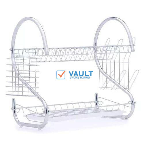 2 Tier Dish Drainer Rack For Dripping Utensils-Silver
