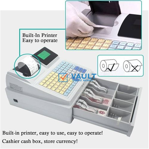 Electronic Cash Register, Cashier LCD Dispaly Serial Port With Removable Cash Tray Register With Drawer Flat Keyboard And Thermal Printer, 8-Digital Cash Register For Retail Business Restaurant Store 