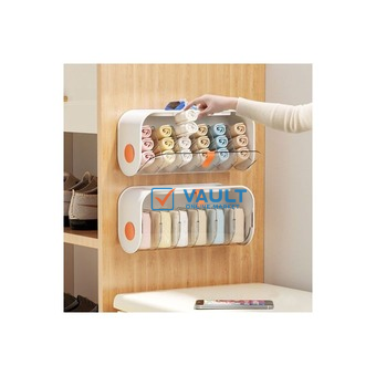 Wall Mounted Sock Underwear Storage Box Transparent Flip Cover Rack Cabinet Wardrobe- White.