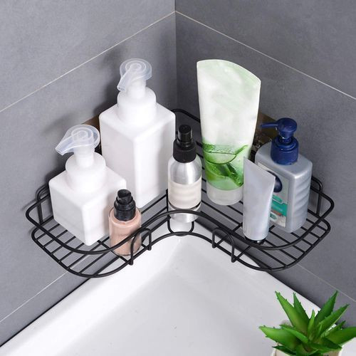 Self-Adhesive Metal Bathroom Kitchen Corner Rack Storage Shelves - Black