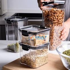 700ml 4-Piece Plastic Transparent Plain Storage Box Tins Containers -Black .