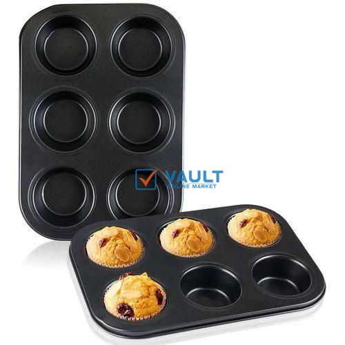 6 Space Cups Non Stick Aluminum Cup Cake Pan/Cupcake Pan - Black