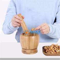 Bamboo Mortar and Pestle Garlic/Ginger Press - Brown