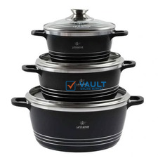 Life Smile 3 Pieces Of Non Stick Serving Saucepans Cookware-Multicolor