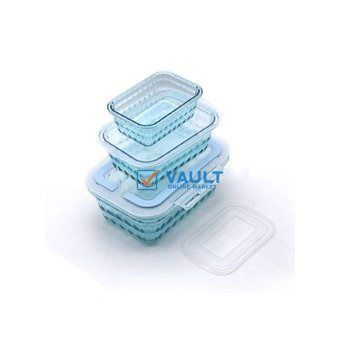 3 Piece Melamine Food Storage Container Box-Blue.