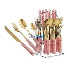 24pcs Gold Cutlery (Forks, Spoons& Knives) With Stand- Multi-colors