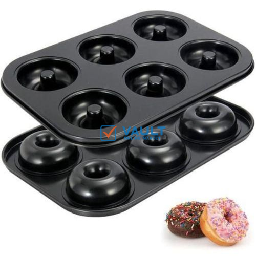 Mini Donut Pans, Non-Stick 6 Cavity Donut Baking Pan, Bagels Doughnuts Biscuit Cake Baking Tray Maker, Carbon Steel Donut Mold - Black