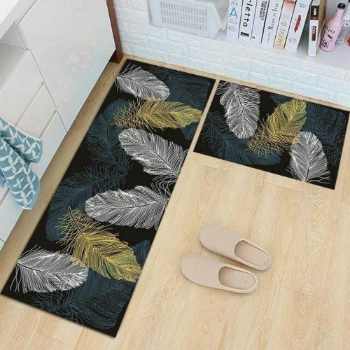 2pcs Non-slip Bedroom Floor Kitchen Rugs Doormats Carpets- Green.