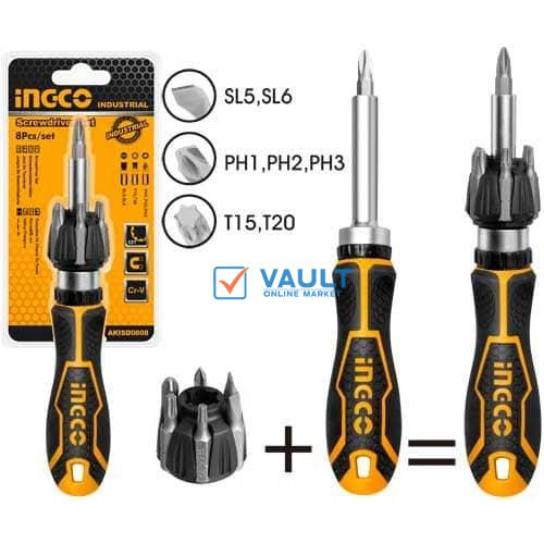 INGCO 13 In 1 Ratchet Screwdriver Set - Black / Silver