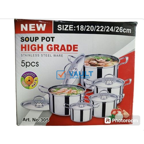 5pcs Stainless Steel Stockpots Soup Pots Cookware Set with covers - Silver