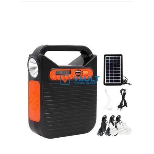 Solar Home Lighting System With FM, Bluetooth & USB Phone Charging - Black