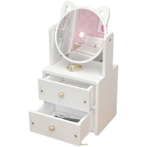 2 Tiers Vanity Makeup Tabletop Mirror Storage With Drawer Organizer Dressing Table Mirrors for Bedroom Beauty Cosmetic Storage Box Mirror Jewelry Mirrors Gift Set- Multicolor