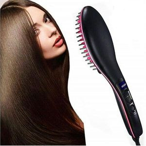 3 ln1 Electric Fast Ceramic Styling Hair Straightener Brush - Black.