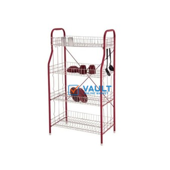 4 Tier Stainless Steel Cups Plate Drying Dish Draining Storage Rack, Red