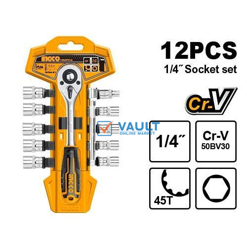 INGCO 12 Pcs 1/4" Socket Set - Orange