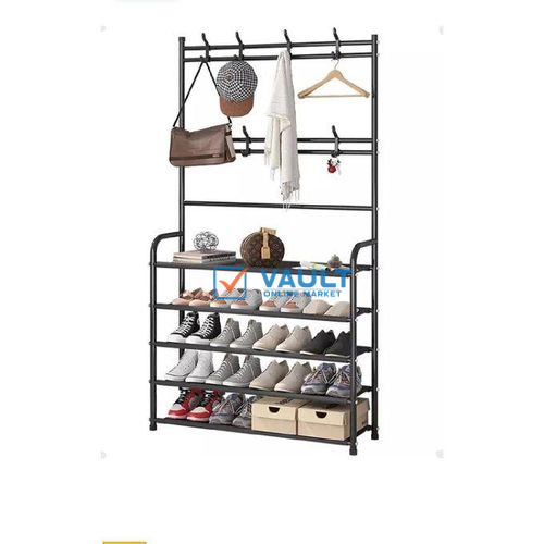5 Tiers Coat Rack Shoe Rack Clothes Rack - White/Black