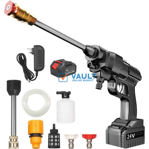 Lithium Battery Wireless Car Wash Gun Cordless High Pressure Portable Washer- Black.