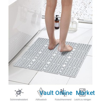 24 x 24 Inches Non Slip Square Shower Floor Mat for Inside Shower - Mashine Washable PVC Anti Slip Shower Stall Mat with Suction Cups BPA-Free & Drain Holes Foldable Mould Resistant And Cut To Size Fo