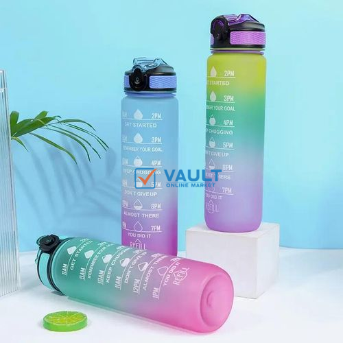 1L Time Marked Fitness Outdoor Frosted Water Bottle, Multi-Colour.