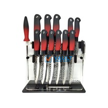 Bass 14 Piece Professional Set of kitchen knives Soft Touch Coated Handle Includes Sharpener