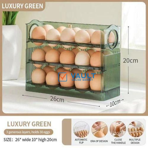 3 Layer Egg Holder For Fridge Storage Container Tray Container 30 Eggs, Eggs Storage Box- Green