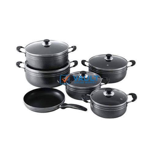 11 Piece Non-stick Saucepans Cookware Dishes Pots - Black.