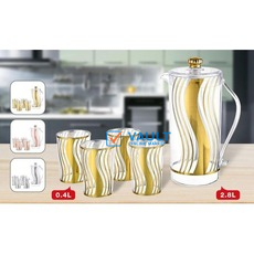 4 Pieces Of Melamine Juice Tumblers Cups And 1Piece Jug Gold Designed Water Set