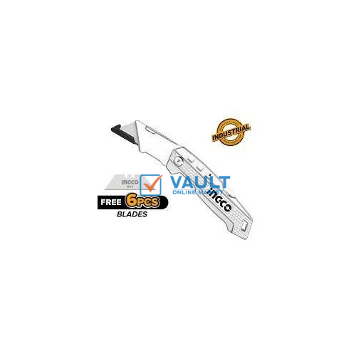 INGCO Folding Knife Cutters Cutting Blade With 6pcs Blade - Silver