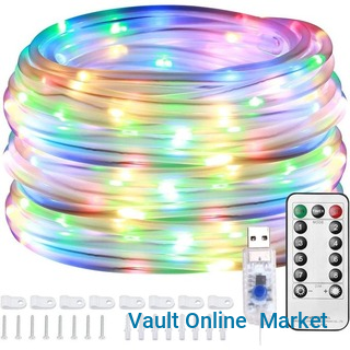 Multi Coloured Outdoor Rope Lights, 10M 100 LED RGB Sensory Lights Bedroom, Low Voltage USB Powered, Timer and Remote Control, Waterproof Rope LightingSmart Led sound sensor remote Mobile app Controll