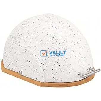 Marble Bread Bin Box With Bamboo Base And Sliding Lid Pastry Storage Container- Multicolor