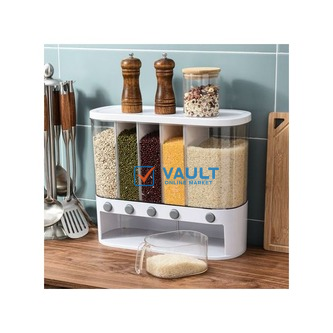 5-Grid Wall Mounted Storage Container 12L Food Dispenser Rice Bucket- Multicolor