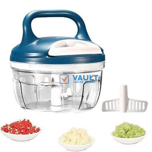 Manual Vegetable Cutter Mini Hand Pull Chopper Food Processor Meat Mincer- Blue