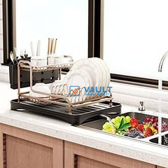 Aluminum Plate Dish Drying -2 Tier Rack With Removable Drainer Cutlery & Cup Holder