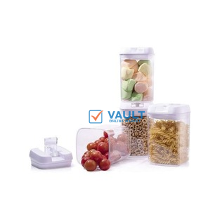 Airtight Kitchen Storage Containers 4pc Plastic Canisters With Vacuum Seal Lids- Clear