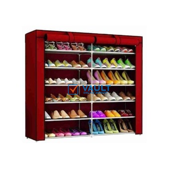 12 Layer Foldable Collapsible Shoe Rack Storage Organizer, 36 Pairs Portable Double Row Shoe Rack Shelf Cabinet For Closet- Red.