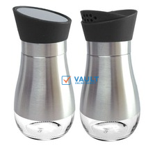 2 Pc Steel And Glass Rotating Pepper And Salt Shaker Set