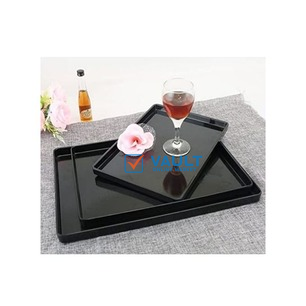 3 Pieces Of Melamine Dinner Serving Trays Platters-Black.