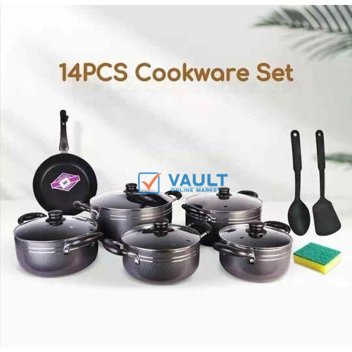 Tornado 14Pcs Heavy Non-Stick Cooking Pot Sufuria Set - Black
