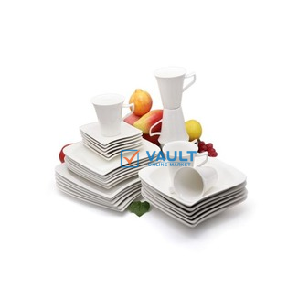 30 Pcs Of Square Plates, Bowls, Side Plates, Cups Dinner Set, White