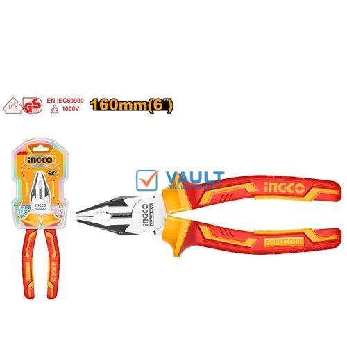 INGCO Insulated Combination Plier HICP28168, 6 Inch - Red/Orange