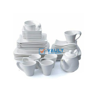 37 Pcs Of Square Plates, Bowls, Side Plates, Cups dinner set, White