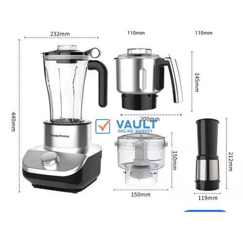 Hoffmans 4 in 1 Multifunctional Blender With Unbreakable Jar 2.0L - Black/Silver