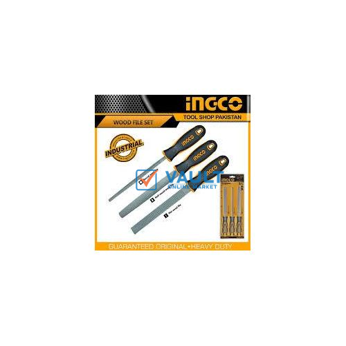 INGCO Super Wood Hand File Set Model, 3 Pieces Wood File Set - Silver/Yellow